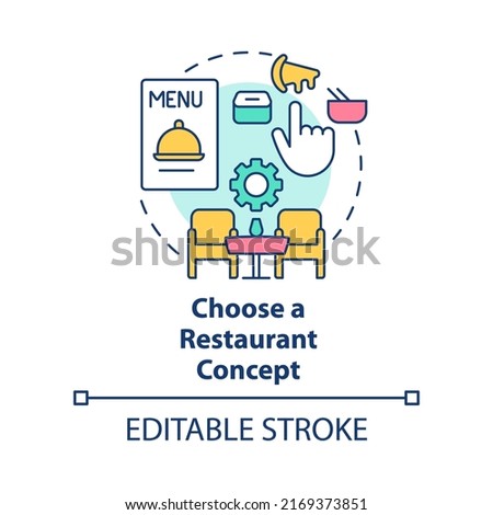 Choose restaurant type concept icon. Opening foodservice establishment step abstract idea thin line illustration. Isolated outline drawing. Editable stroke. Arial, Myriad Pro-Bold fonts used
