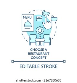 Elija un icono de concepto turquesa tipo restaurante. Apertura del establecimiento de servicio de comida abstracta idea de delgada línea ilustración. Dibujo de contorno aislado. Trazo editable. Fuentes Arial, Myriad Pro-Bold utilizadas