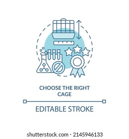 Choose right cage turquoise concept icon. Keeping small animals healthy abstract idea thin line illustration. Good space. Isolated outline drawing. Editable stroke. Arial, Myriad Pro-Bold fonts used
