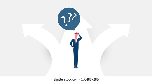 Choose the Right Direction to Go Forward - Alternative Ways, Business Decision Design Concept with Businessman at Road Intersection - EPS10 Vector Illustration
