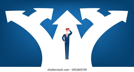 Choose the Right Direction to Go Forward -  Forks in the Road, Many Alternative Ways - Business Decision Design Concept with Businessman - EPS10 Vector Illustration