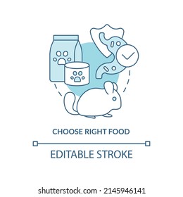 Choose right food turquoise concept icon. Keeping small animals healthy abstract idea thin line illustration. Isolated outline drawing. Editable stroke. Arial, Myriad Pro-Bold fonts used