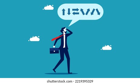 Choose the right path. The businessman decides which way to go. vector illustration