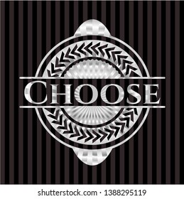 Choose silver shiny badge. Vector Illustration. Mosaic.