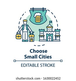 Choose small cities concept icon. Affordable travel, small towns visit idea thin line illustration. Indigenous culture experience. Vector isolated outline RGB color drawing. Editable stroke