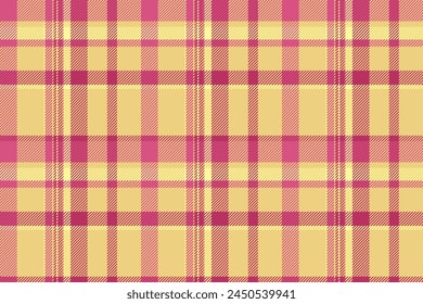 Choose textile plaid background, rural check fabric texture. Halftone vector seamless tartan pattern in pink and amber color.