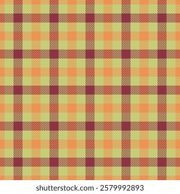 Choose texture tartan plaid, anniversary seamless fabric background. Carpet check pattern textile vector in lime and orange colors palette.