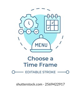 Choose time frame soft blue concept icon. Step of menu engineering. Restaurant industry management. Round shape line illustration. Abstract idea. Graphic design. Easy to use in promotional material
