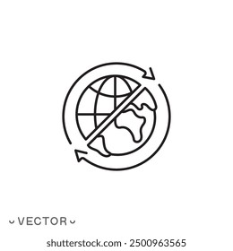 choose translate icon, translation globe, change language, thin line symbol isolated on white background, editable stroke eps 10 vector illustration