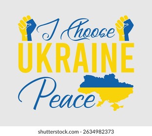 I Choose Ukraine Peace, Say no to the war, Russian and Ukrainian conflict, heart, square and round shape, Ukrainian flag symbol, Blue and yellow illustration