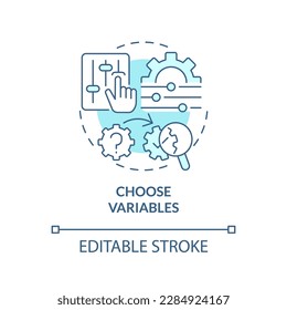 Choose variables turquoise concept icon. Test business. Conduct causal research abstract idea thin line illustration. Isolated outline drawing. Editable stroke. Arial, Myriad Pro-Bold fonts used