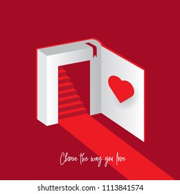 Choose the way you love. book illustration concept with love and red color EPS10