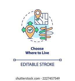 Choose where to live concept icon. Mobility opportunity. Remote workplace advantage abstract idea thin line illustration. Isolated outline drawing. Editable stroke. Arial, Myriad Pro-Bold fonts used