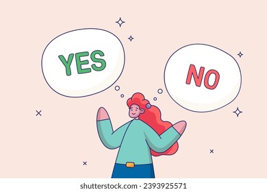 Choose Yes or no concept. Alternative or choices. Business decision making, leadership to direct business to succeed. Rational businesswoman thinking and make decision for business or career question.