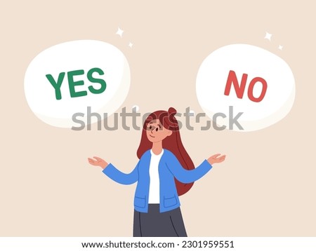 Choose Yes or no concept. Alternative or choices. Business decision making, leadership to direct business to succeed. Rational businesswoman thinking and make decision for business or career question.