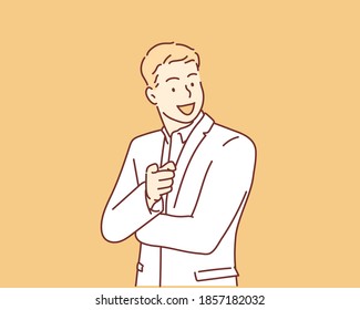 I choose you. Happy business man pointing at camera. Hand drawn style vector design illustrations.