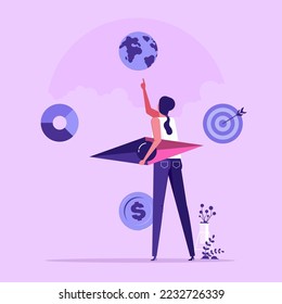 Choose your business plan way, economy or ecology, businesswoman holding compass to finding way to go sustainable business