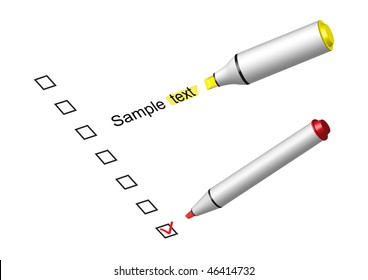 Choose your decisions in check box by a marker, to mark a text