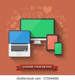 Escolha seu ícone de dispositivo favorito. Ilustração vetorial
