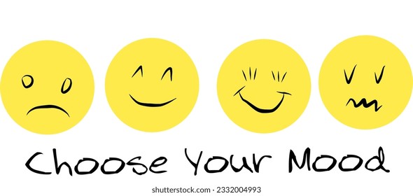 "Choose your mood" typography with emotional expression stickers.