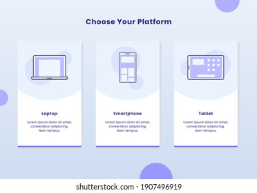 choose your platform laptop smartphone tablet icon set collection campaign for web website home homepage landingpage banner template flyer with outline style