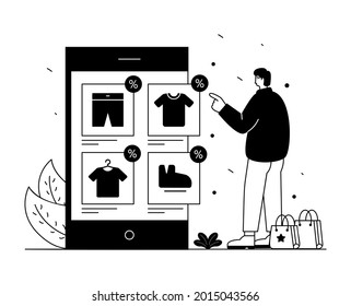 Choose your product, m commerce, line vector 