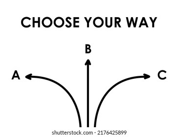 Choose your way concept with different arrows vector illustration. Different plans, roads banner choose your path.