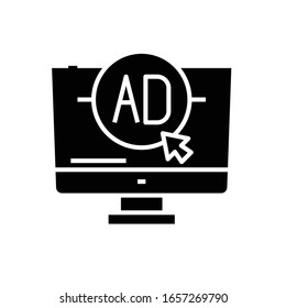 Eligiendo anuncios icono negro, ilustración conceptual, símbolo plano vectorial, signo de glifo.