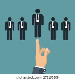 Choosing the best candidate concept -  hand pointing to a business stick figure
