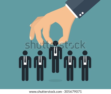 Choosing the best candidate concept. Hand picking out a businessman stick figure