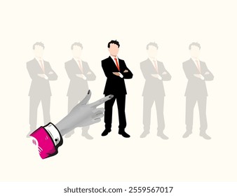 Choosing the best candidate for job background - Hand picking businessman concept. Collage Art Vector illustration . Creative concept for web banner, social media banner