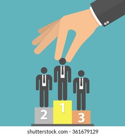 Choosing the best candidate for the job concept. Hand picking out the winner businessman. Competition in job market concept. Flat design