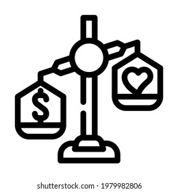 Choosing Between Conscience And Money Line Icon Vector. Choosing Between Conscience And Money Sign. Isolated Contour Symbol Black Illustration