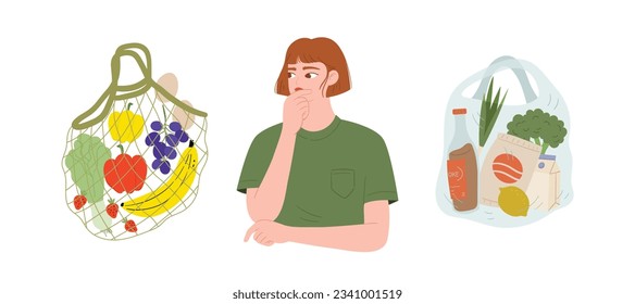 Choosing between healthy or unhealthy food. Fast food and sweets contrasted with a balanced diet. Making better food choices for overall well-being. Opting for nutritious options.