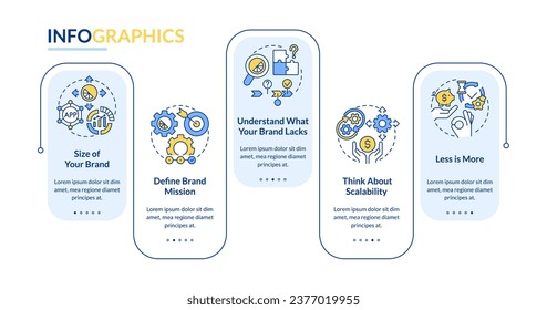 Choosing business tools factors rectangle infographic template. Data visualization with 5 steps. Editable timeline info chart. Workflow layout with line icons. Lato Bold, Regular fonts used