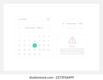 Choosing calendar date UI elements kit. Isolated vector components. Flat navigation menus and interface buttons template. Web design widget collection for mobile application with light theme