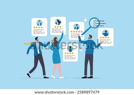 Choosing candidate alternative, recruitment human resources manager, finding employee for job vacancy, discover new talent or applicant concept, business people HR choosing prospect candidate resume.