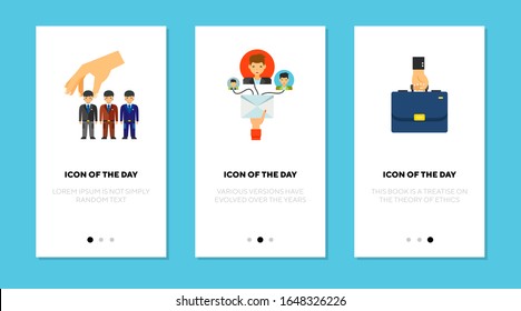Choosing candidate flat icon set. Hiring, employment, interview isolated vector sign pack. Business and recruitment concept. Vector illustration symbol elements for web design and apps