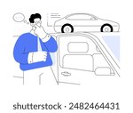 Choosing a car isolated cartoon vector illustrations. Man choosing an automobile in a salon, buying a new vehicle, urban lifestyle, city transportation, car dealership vector cartoon.