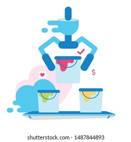 Choosing color for interior design flat vector illustration. Home service and house reconstruction. Apartment repair, painting wall. Domestic space renovation. Building maintenance. Paint buckets