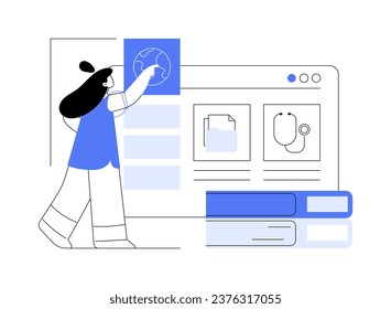 Elegir cursos aislados ilustraciones vectoriales de dibujos animados. La chica pensante toma una decisión, eligiendo el curso en línea y la profesión, el aprendizaje a distancia durante el cóvido, la caricatura vectorial de la educación virtual.