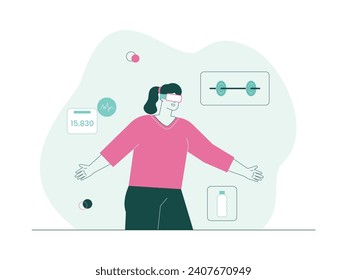 Choosing and doing some kind of sport in the virtual world, meta verse vector illustration.