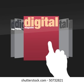 Choosing Edition Of Digital Magazine On Touch Screen In Vectors