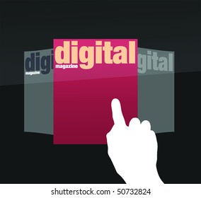 Choosing Edition Of Digital Magazine On Touch Screen In Vectors