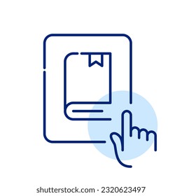Wählen Sie ein elektronisches Buch zum Lesen. Digitale Bibliothek auf Tablett. Pixel perfekt, bearbeitbarer Hub