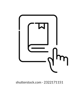 Choosing an electronic book to read on. Digital library on tablet. Pixel perfect icon