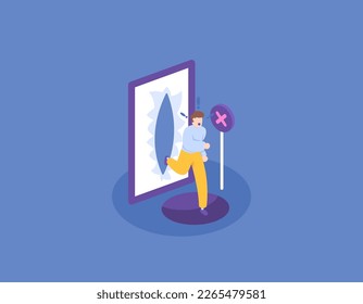 choosing and getting stuck on the wrong path, wrong choice, failure to make a decision. failed in the process. a businessman was shocked and would fall into a hole. illustration concept design. vector