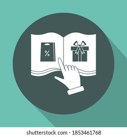 Choosing goods in  product catalog. Vector line icon. Pictogram with shadow. Concept of mobile ordering