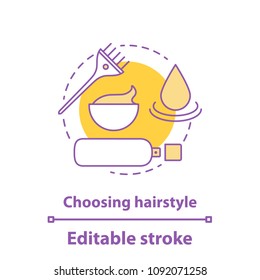 Choosing hairstyle concept icon. Hair coloring idea thin line illustration. Hair dyeing. Vector isolated outline drawing