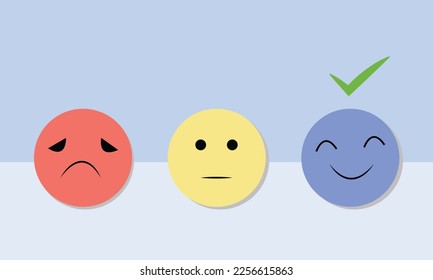  choosing happy smile face vector, good feedback rating and positive customer review, experience, satisfaction survey ,mental health assessment, child wellness, world mental health day concept